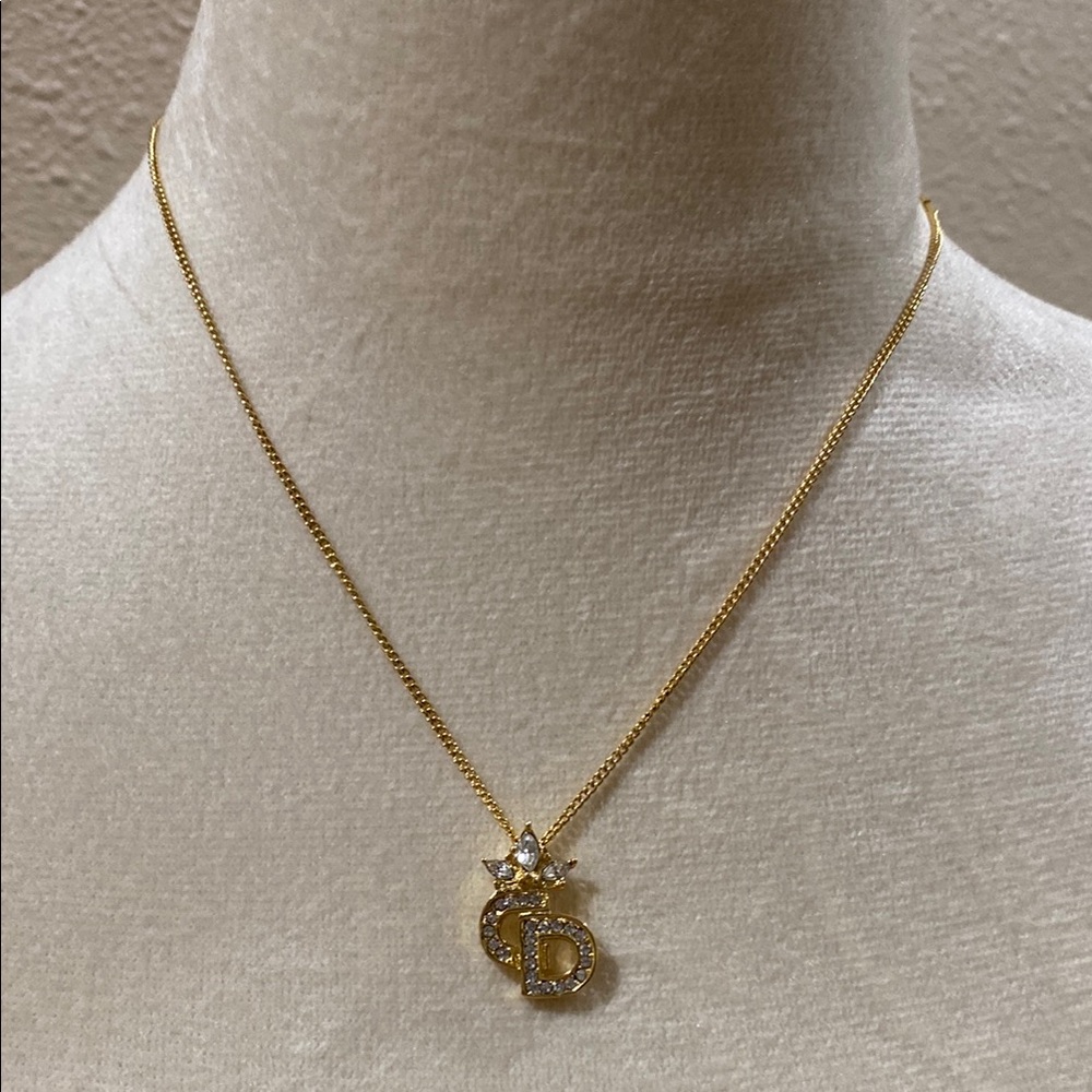 Elegant Vintage Christian Dior Gold Necklace with Rhinestone Accents.